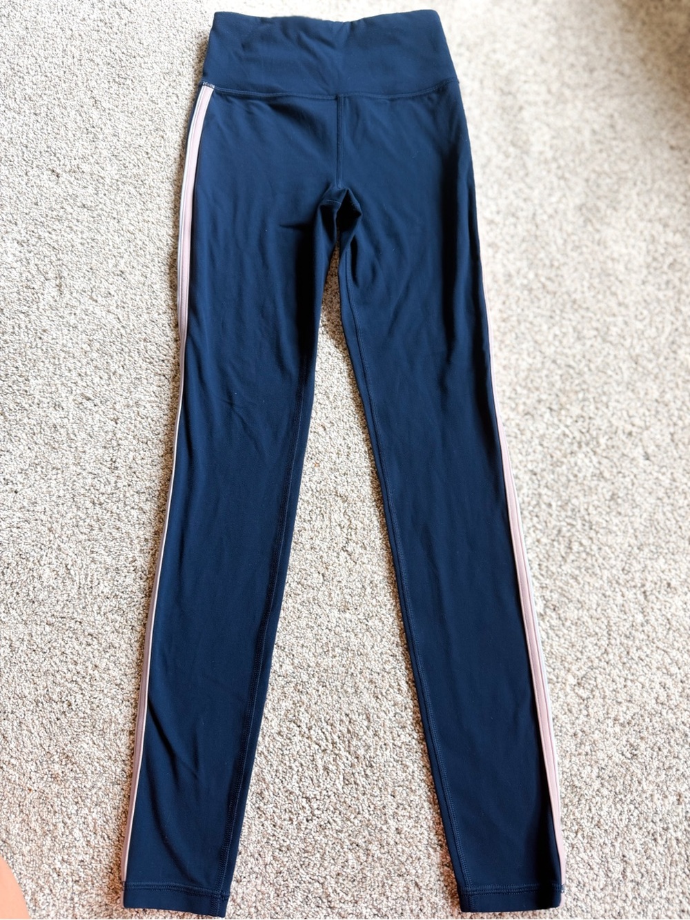 Athleta Navy Leggings with Light Pink Side Stripe NWOT XXS